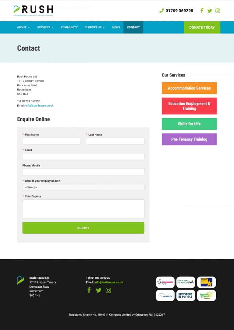 Contact page with enquiry form