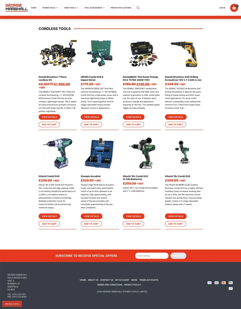 George Marshall Power Tools website product category page