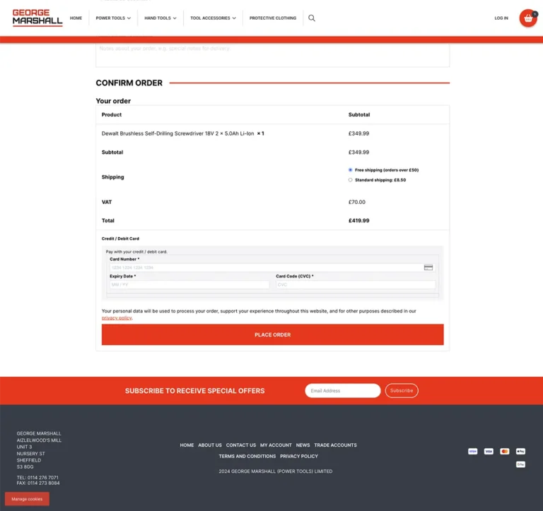 George Marshall Power Tools website checkout page